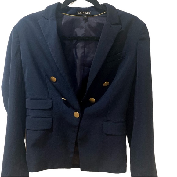 EXPRESS Unique Professional Blazer Size 4 Women’s Navy Blue with Gold Buttons - Picture 1 of 6
